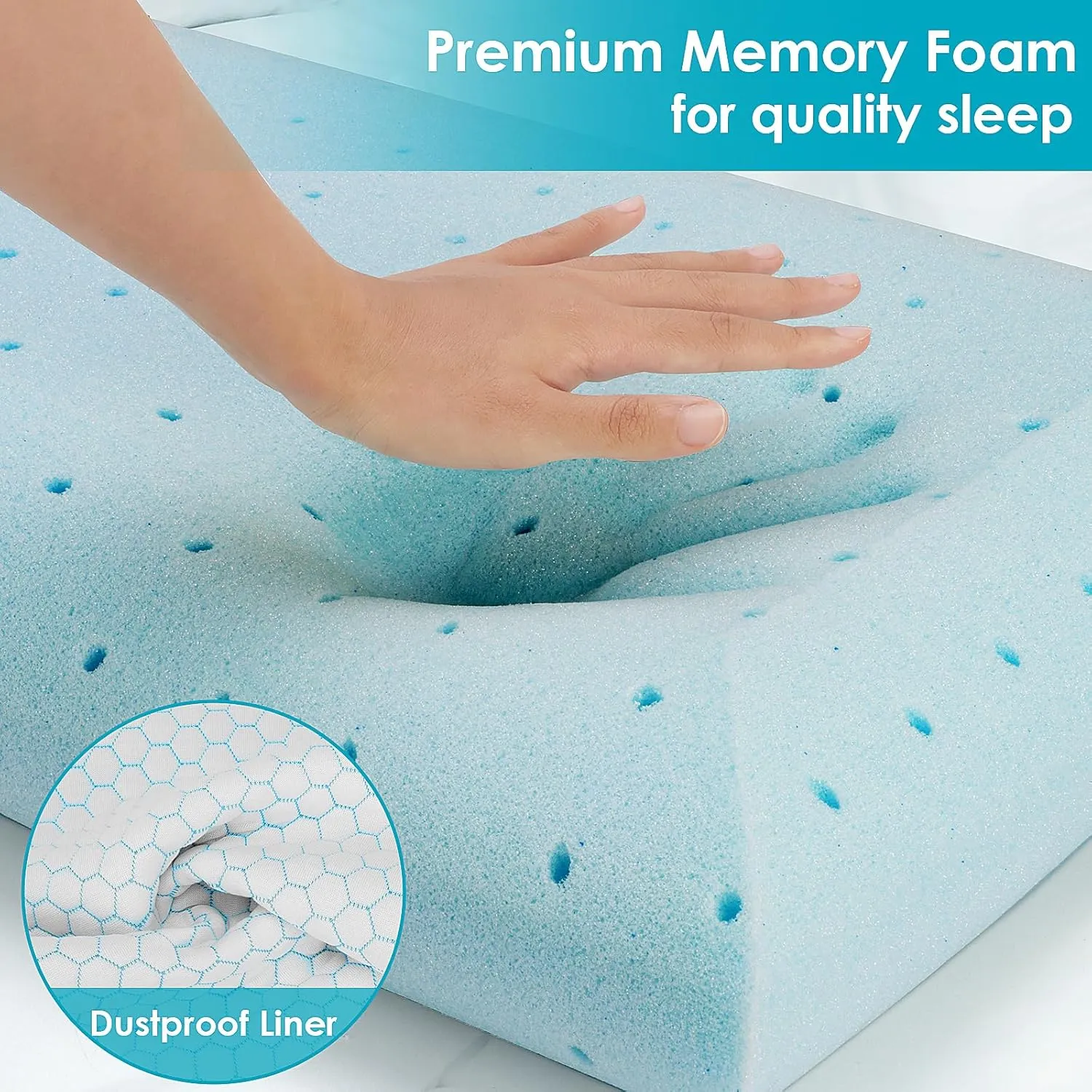 Memory Foam Pillows for Side, Back and Stomach Sleepers, Set of 2, Bed Pillow with Washable Cover and Breathable Mesh, Bed Pillow for Sleeping (BlueStandard Size)