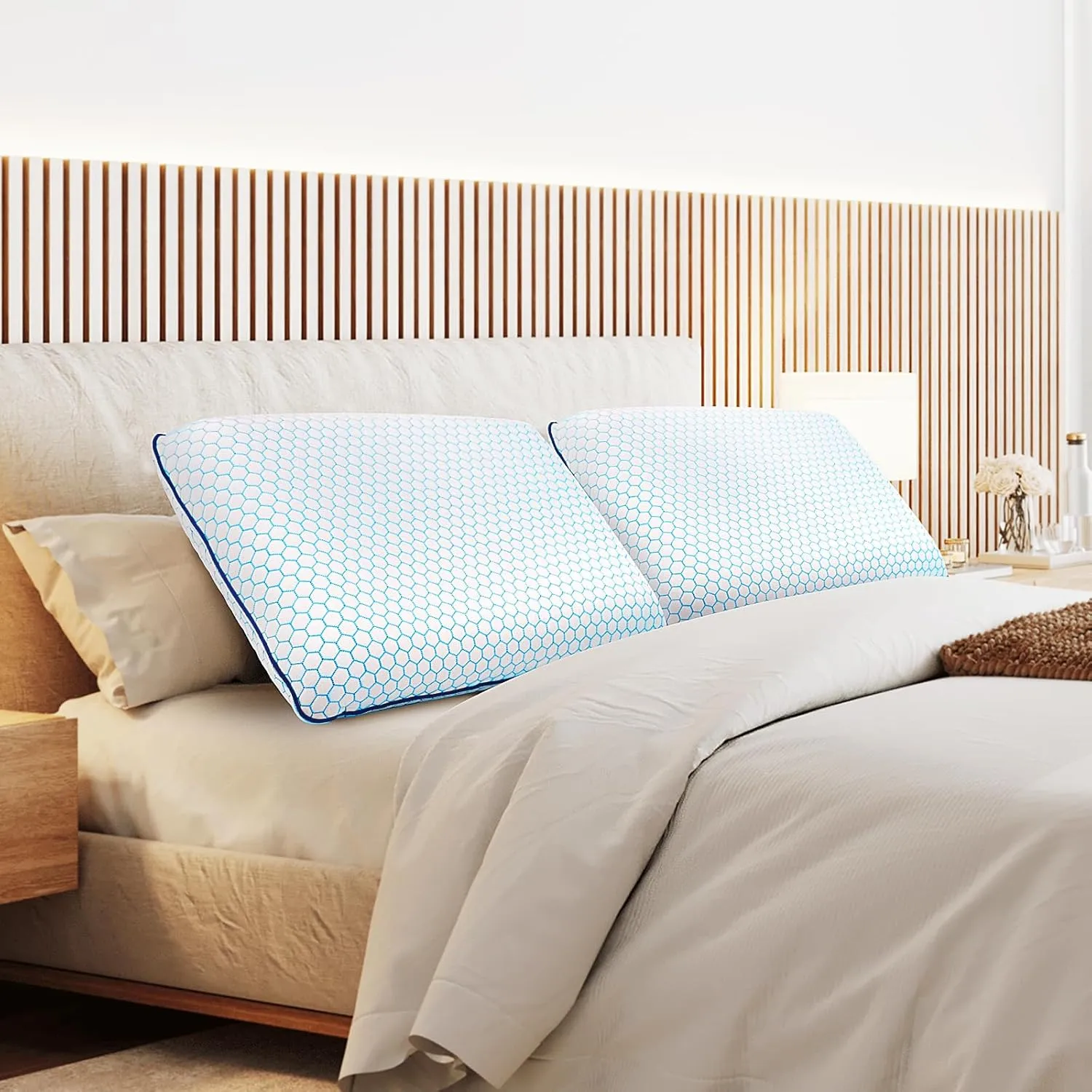 Memory Foam Pillows for Side, Back and Stomach Sleepers, Set of 2, Bed Pillow with Washable Cover and Breathable Mesh, Bed Pillow for Sleeping (BlueStandard Size)