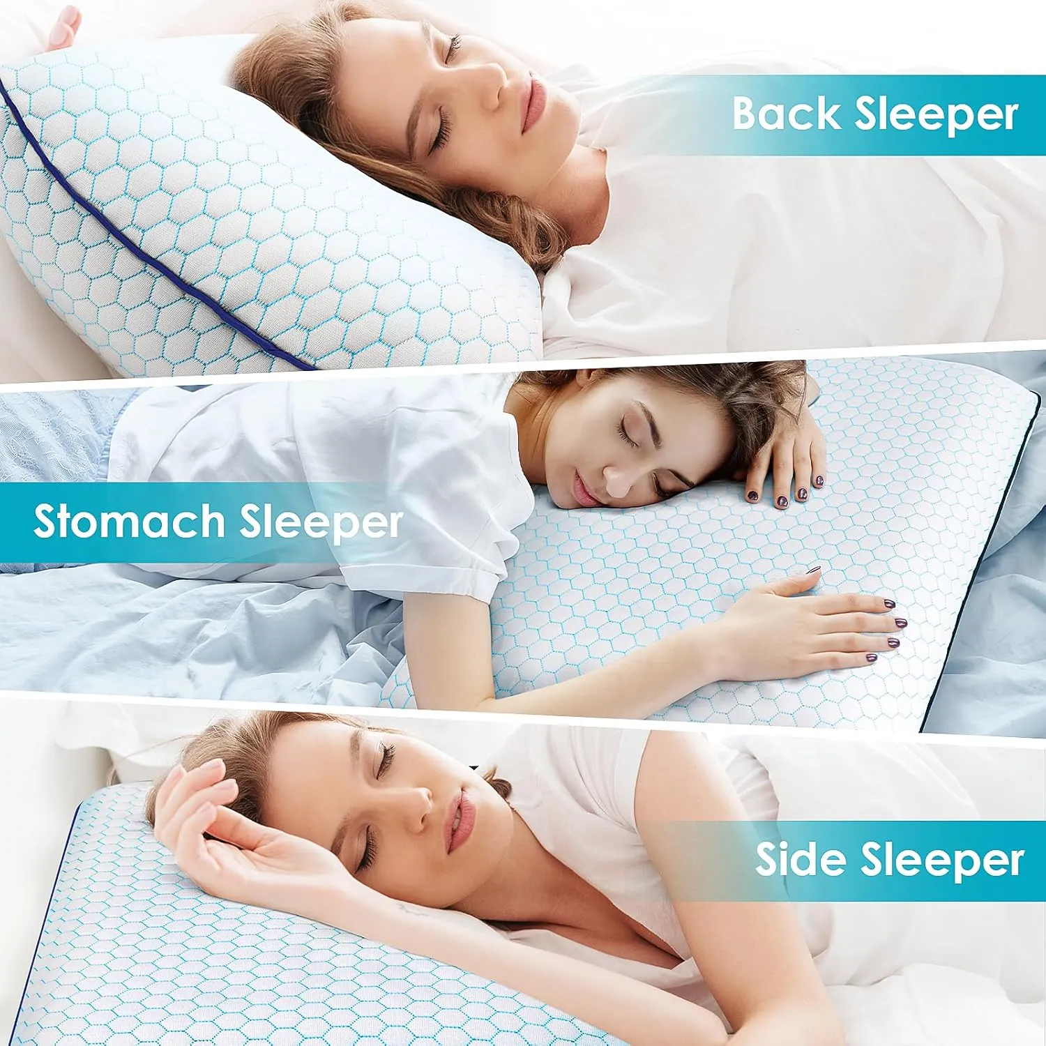 Memory Foam Pillows for Side, Back and Stomach Sleepers, Set of 2, Bed Pillow with Washable Cover and Breathable Mesh, Bed Pillow for Sleeping (BlueStandard Size)