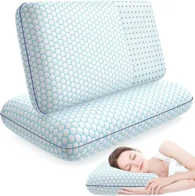 Memory Foam Pillows for Side, Back and Stomach Sleepers, Set of 2, Bed Pillow with Washable Cover and Breathable Mesh, Bed Pillow for Sleeping (BlueStandard Size)