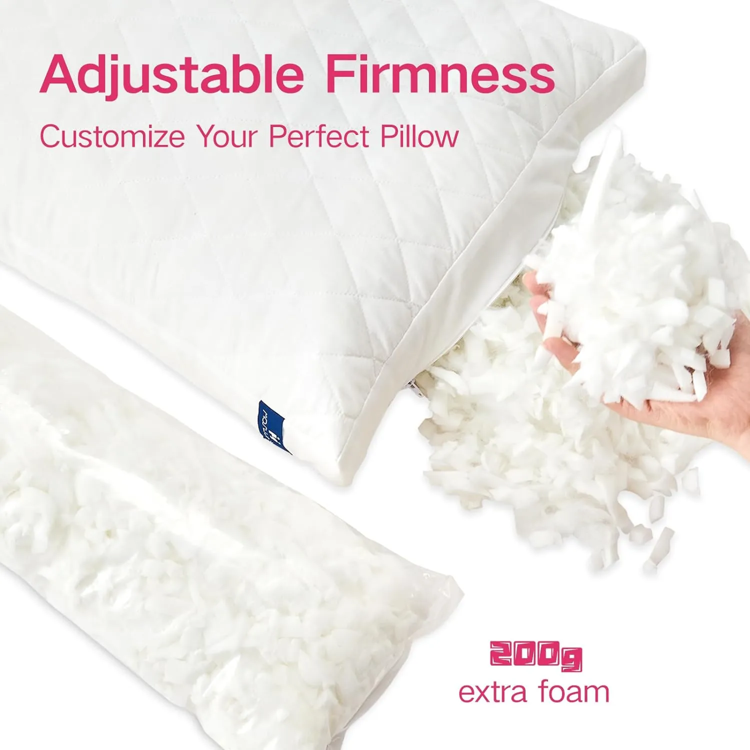 Memory Foam Pillows Queen Size Set of 2Adjustable Gusseted Bed Pillow for Sleeping2 Pack Soft Pillows for Side, Back or Stomach Sleepers (20 x 30 in, White)