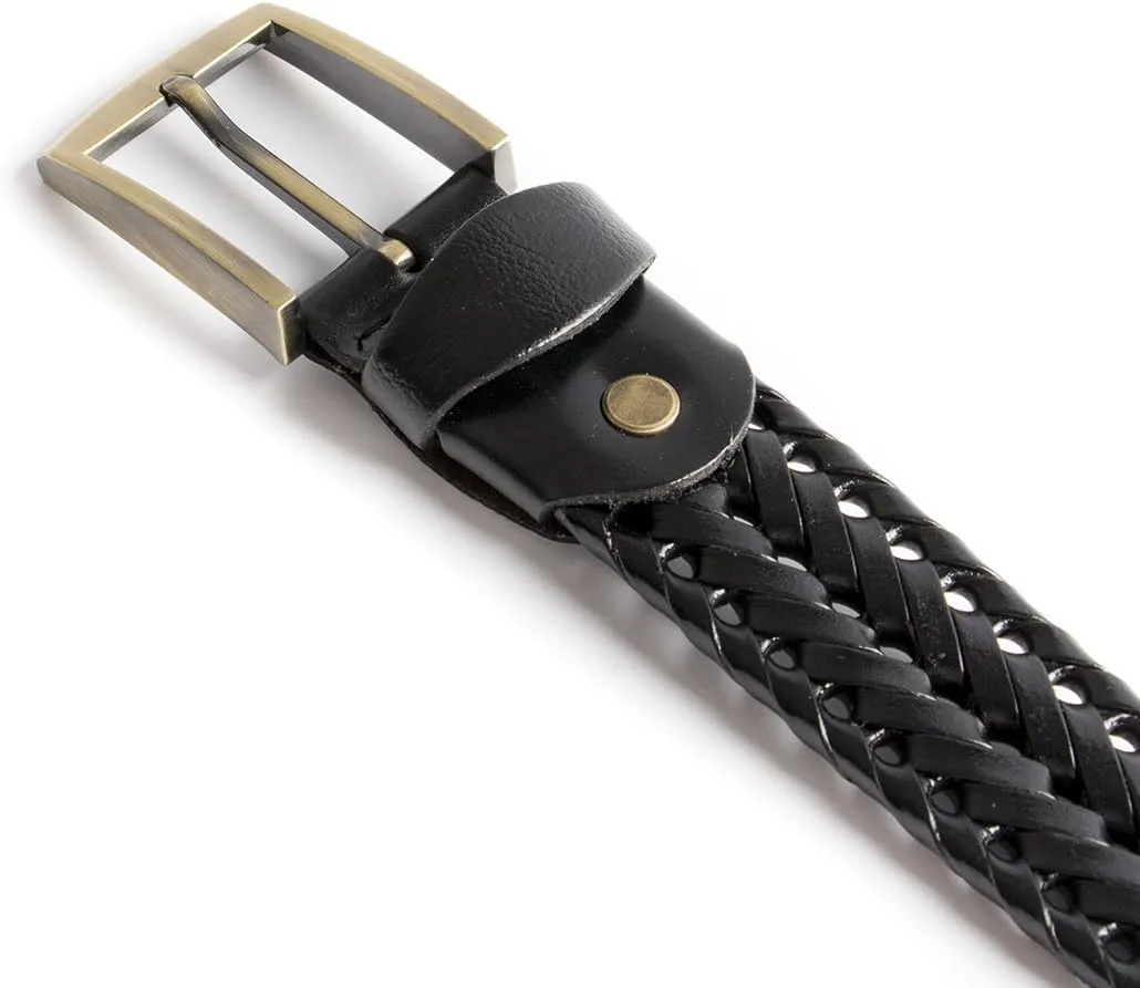 Men Braided Woven Genuine Leather Casual and Dress Belt 35mm wide