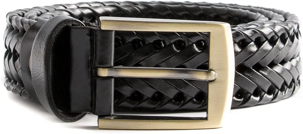 Men Braided Woven Genuine Leather Casual and Dress Belt 35mm wide