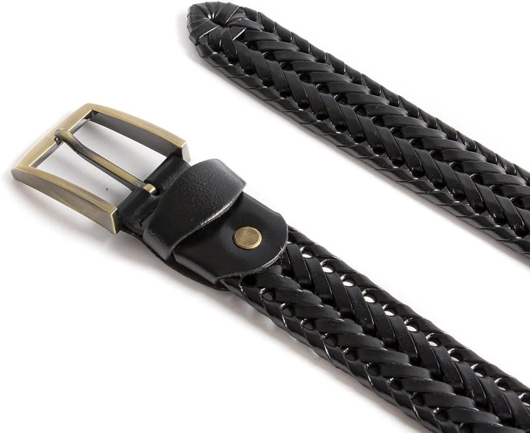 Men Braided Woven Genuine Leather Casual and Dress Belt 35mm wide