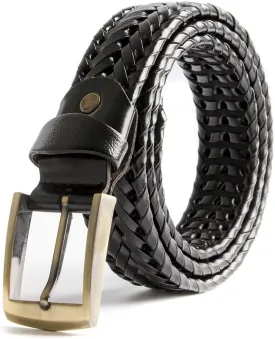 Men Braided Woven Genuine Leather Casual and Dress Belt 35mm wide