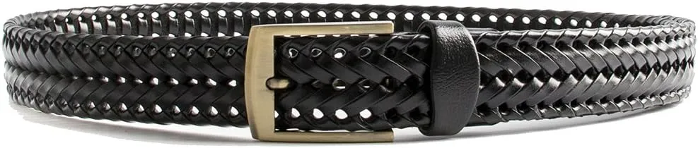 Men Braided Woven Genuine Leather Casual and Dress Belt 35mm wide