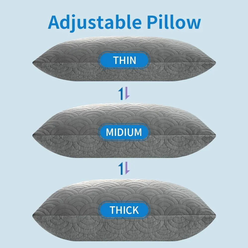 MOLCLCUY Memory Foam Pillows Queen Size Set of 2 Adjustable Cool Pillow for Side Back Stomach Sleepers Luxury Gel Pillow with Washable Cover