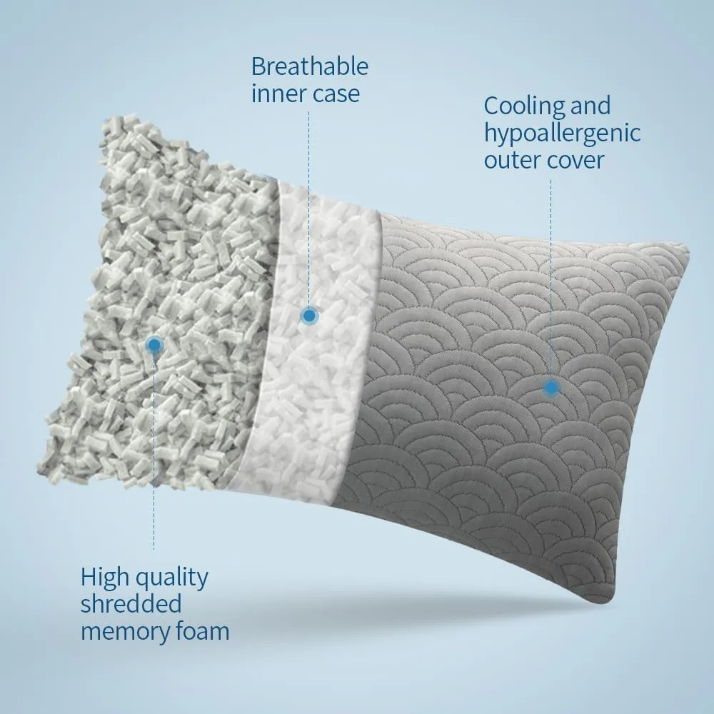 MOLCLCUY Memory Foam Pillows Queen Size Set of 2 Adjustable Cool Pillow for Side Back Stomach Sleepers Luxury Gel Pillow with Washable Cover