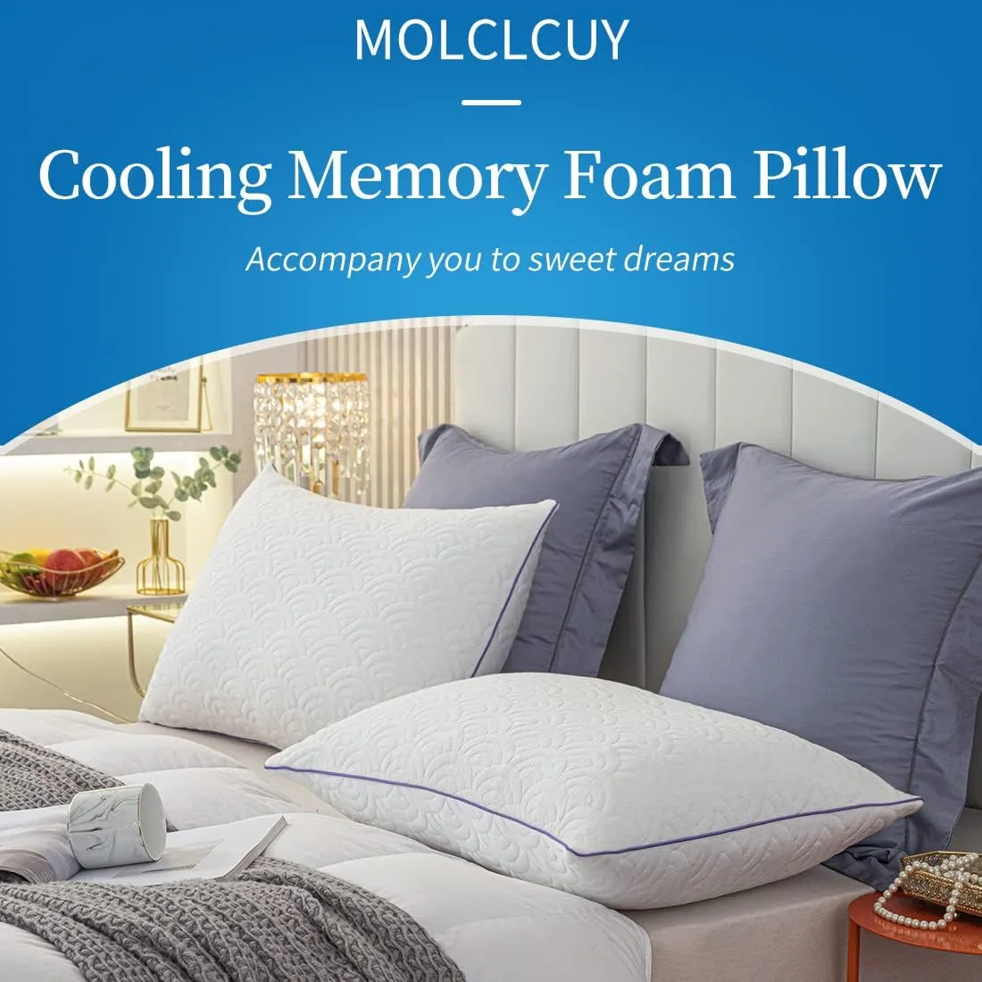 MOLCLCUY Memory Foam Pillows Queen Size Set of 2 Adjustable Cool Pillow for Side Back Stomach Sleepers Luxury with Washable Cover