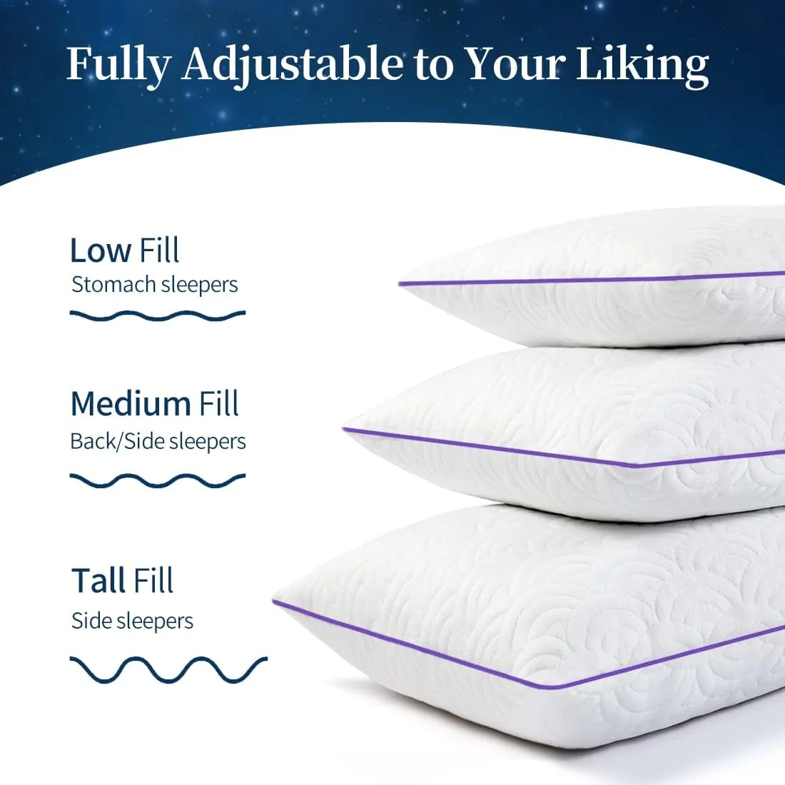 MOLCLCUY Memory Foam Pillows Queen Size Set of 2 Adjustable Cool Pillow for Side Back Stomach Sleepers Luxury with Washable Cover