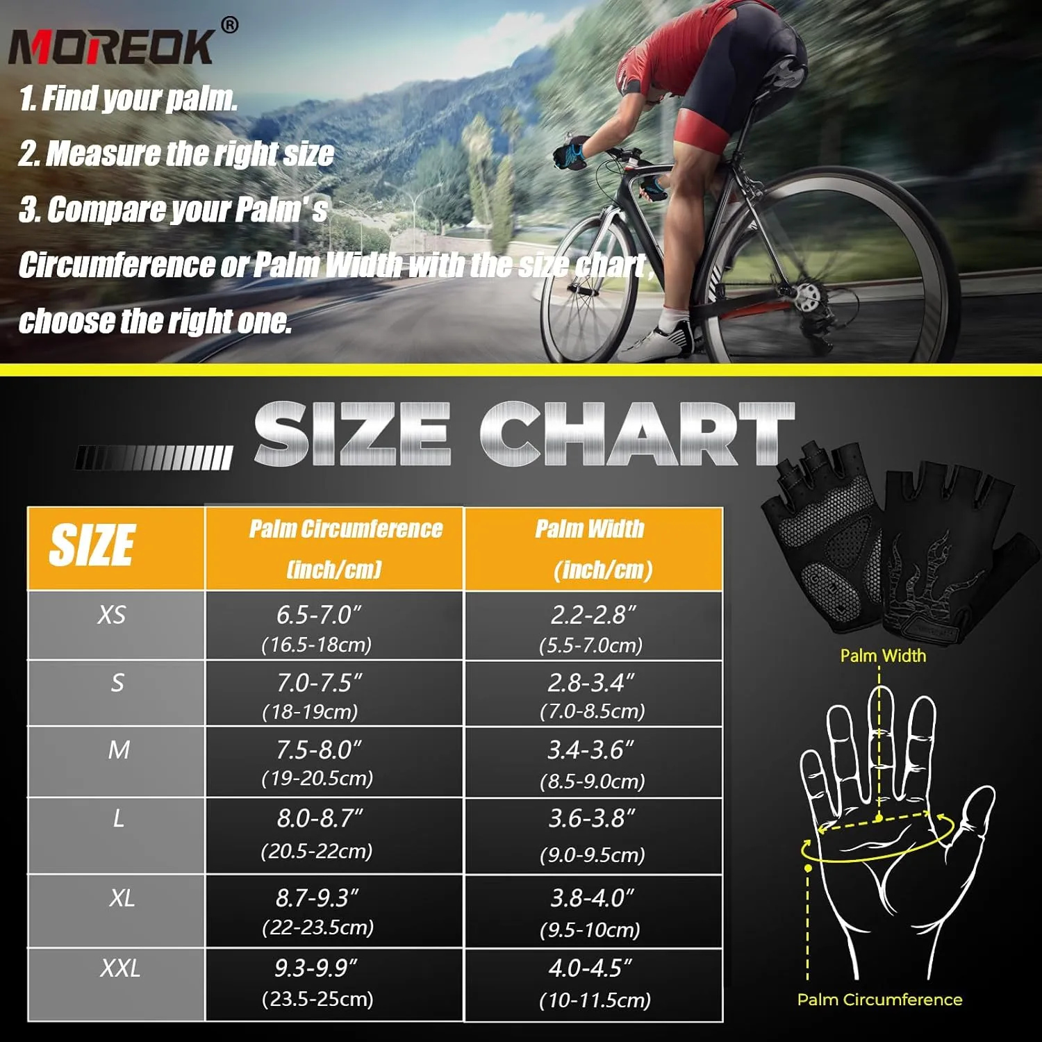 MOREOK Cycling Gloves Bike Gloves for Men/Women-[5MM Gel Pad] Half Finger Bicycle Biking Gloves for Cycling/Weight Lifting/Gym/Motorcycle/Rowing/Outdoor Sports