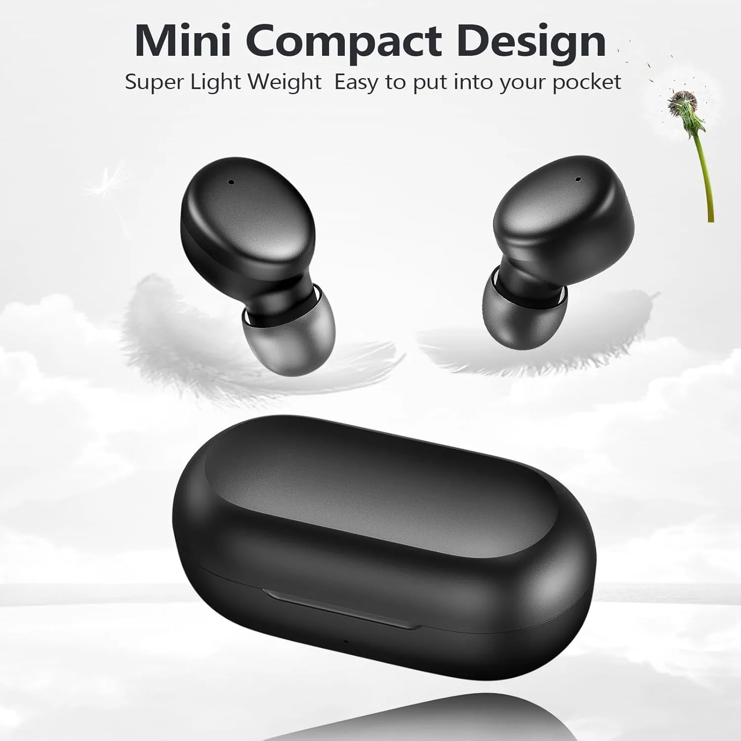MOZOTER S8 Mini Wireless Earbuds Bluetooth 5.3 in Ear Light-Weight Headphones,60Hrs Playtime Ear Buds with Charging Case,Smart Ring,Fitness Tracker Premium Sound with Deep Bass for Sport-Black