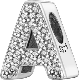 MULA 925 Sterling Silver Charms for Bracelets and Necklaces A-Z Alphabet Beads Dangle Pendants with 5A Cubic Zirconia Jewelry for Women