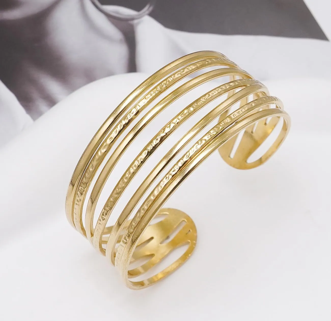 Multi-Layer Cuff Bracelet for Women Cross Wire Bracelets Open Wide Cuff Gold Bangle Bracelet