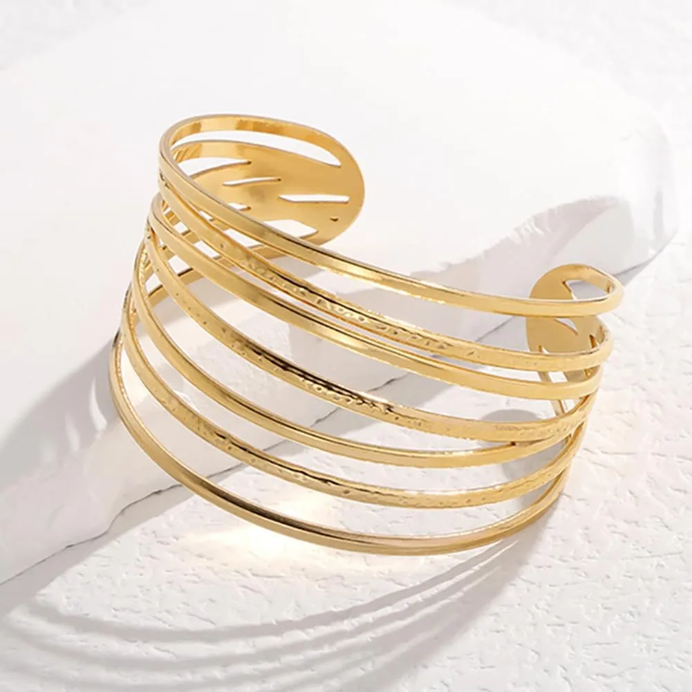 Multi-Layer Cuff Bracelet for Women Cross Wire Bracelets Open Wide Cuff Gold Bangle Bracelet