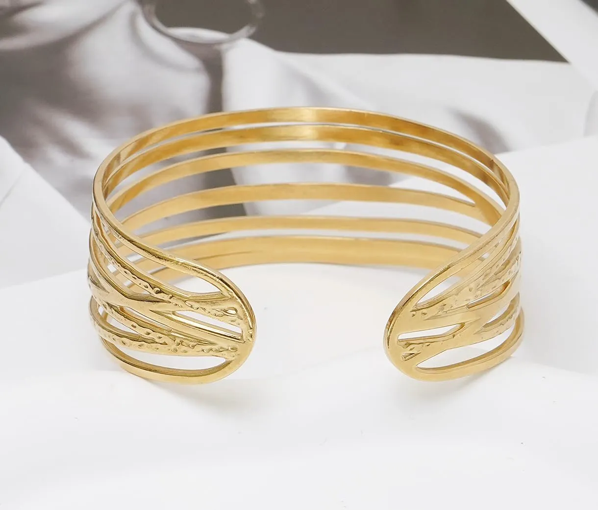 Multi-Layer Cuff Bracelet for Women Cross Wire Bracelets Open Wide Cuff Gold Bangle Bracelet