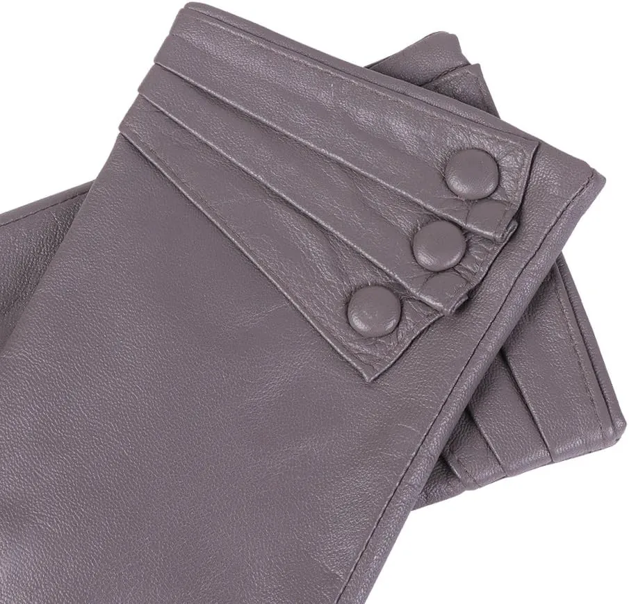 Nappaglo Nappa Leather Gloves Warm Lining Winter Button Decoration Lambskin for Women