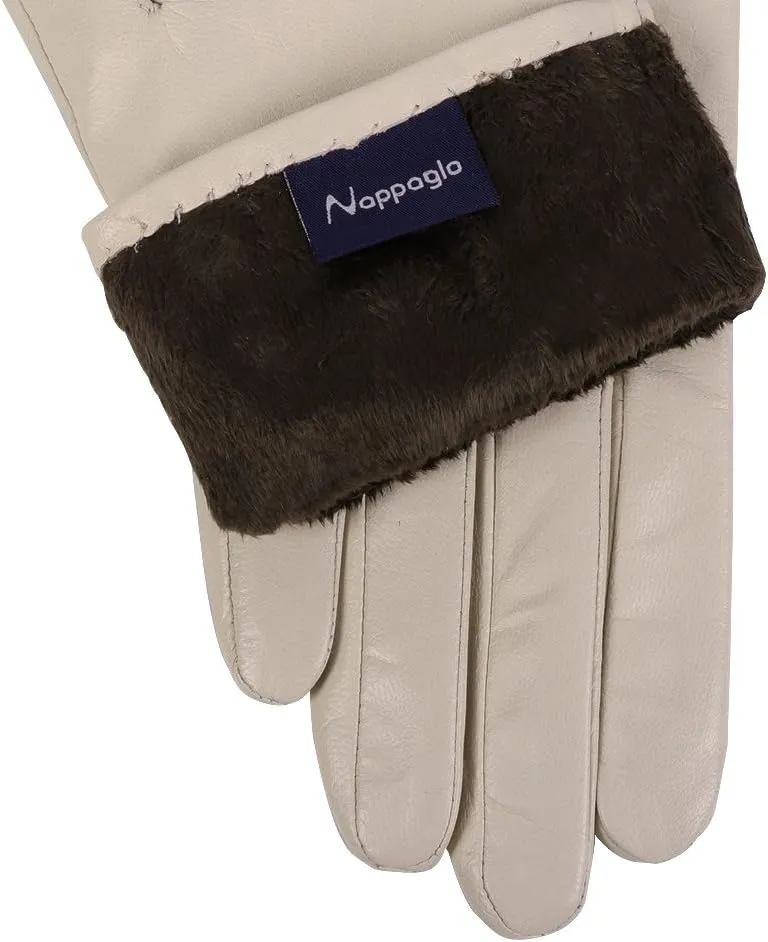 Nappaglo Nappa Leather Gloves Warm Lining Winter Button Decoration Lambskin for Women