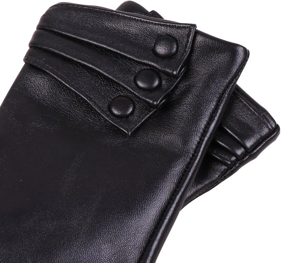 Nappaglo Nappa Leather Gloves Warm Lining Winter Button Decoration Lambskin for Women