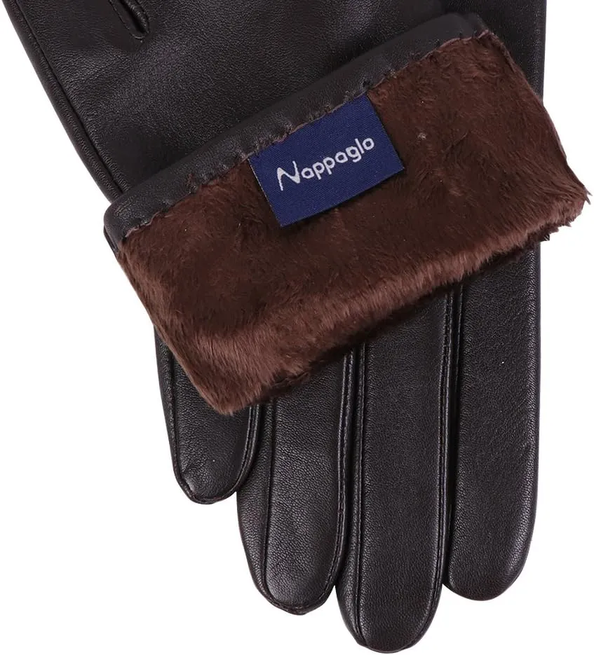 Nappaglo Nappa Leather Gloves Warm Lining Winter Button Decoration Lambskin for Women