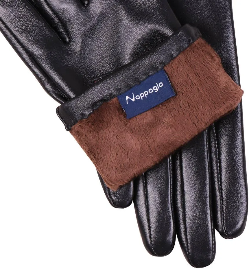 Nappaglo Nappa Leather Gloves Warm Lining Winter Button Decoration Lambskin for Women