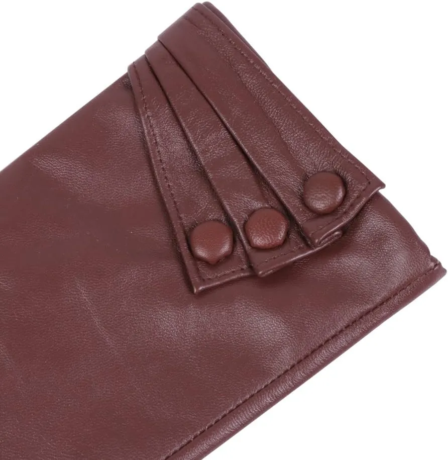 Nappaglo Nappa Leather Gloves Warm Lining Winter Button Decoration Lambskin for Women