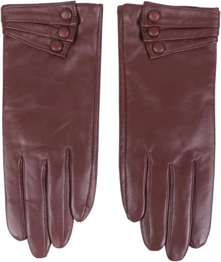 Nappaglo Nappa Leather Gloves Warm Lining Winter Button Decoration Lambskin for Women