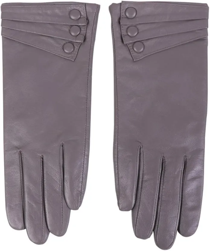 Nappaglo Nappa Leather Gloves Warm Lining Winter Button Decoration Lambskin for Women