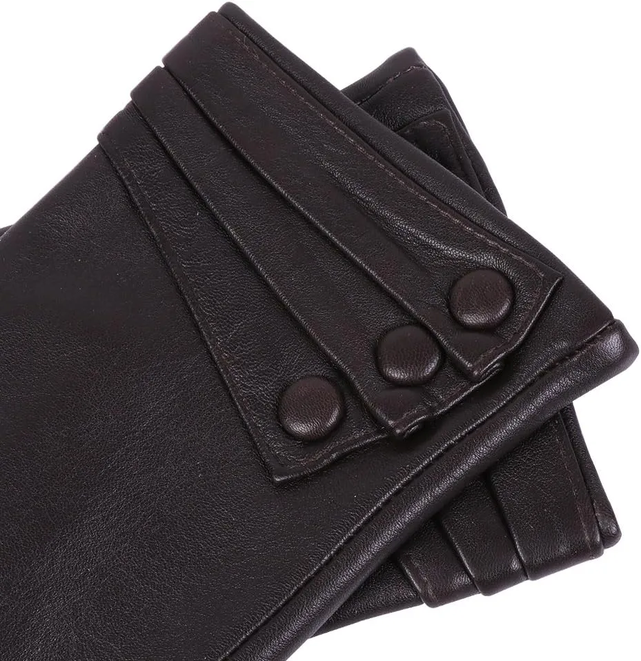 Nappaglo Nappa Leather Gloves Warm Lining Winter Button Decoration Lambskin for Women