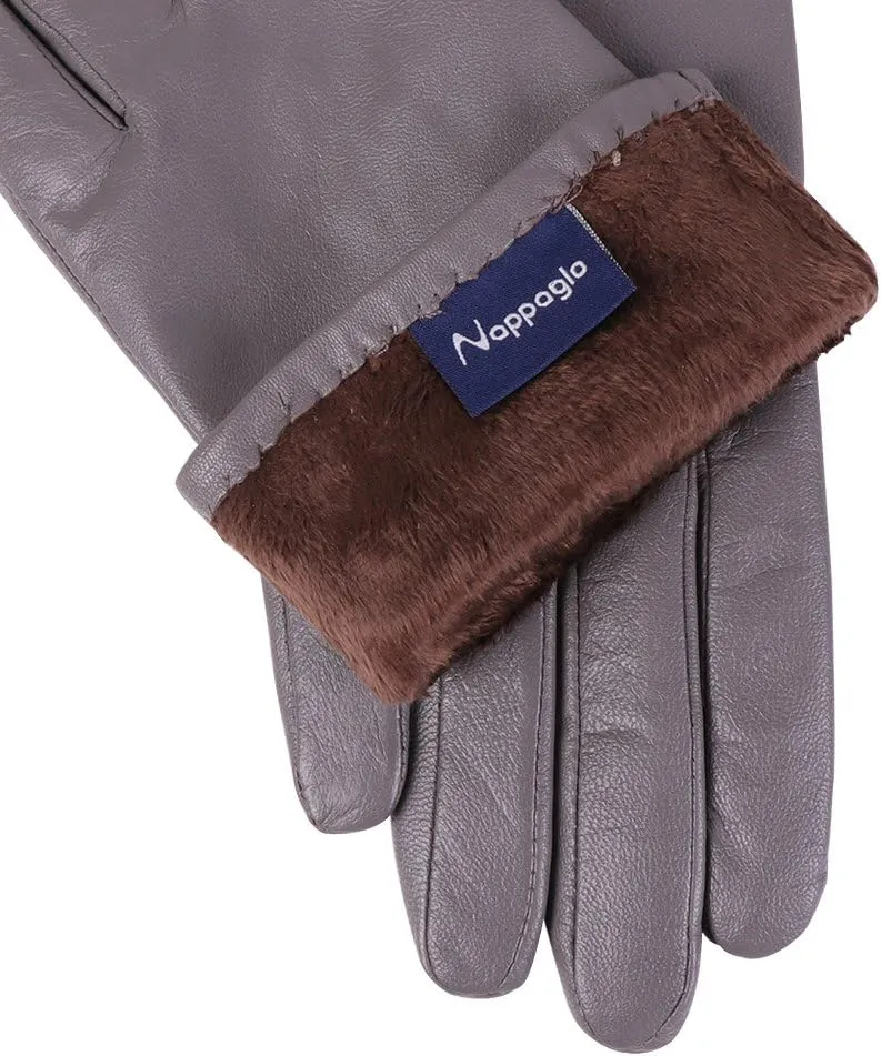 Nappaglo Nappa Leather Gloves Warm Lining Winter Button Decoration Lambskin for Women