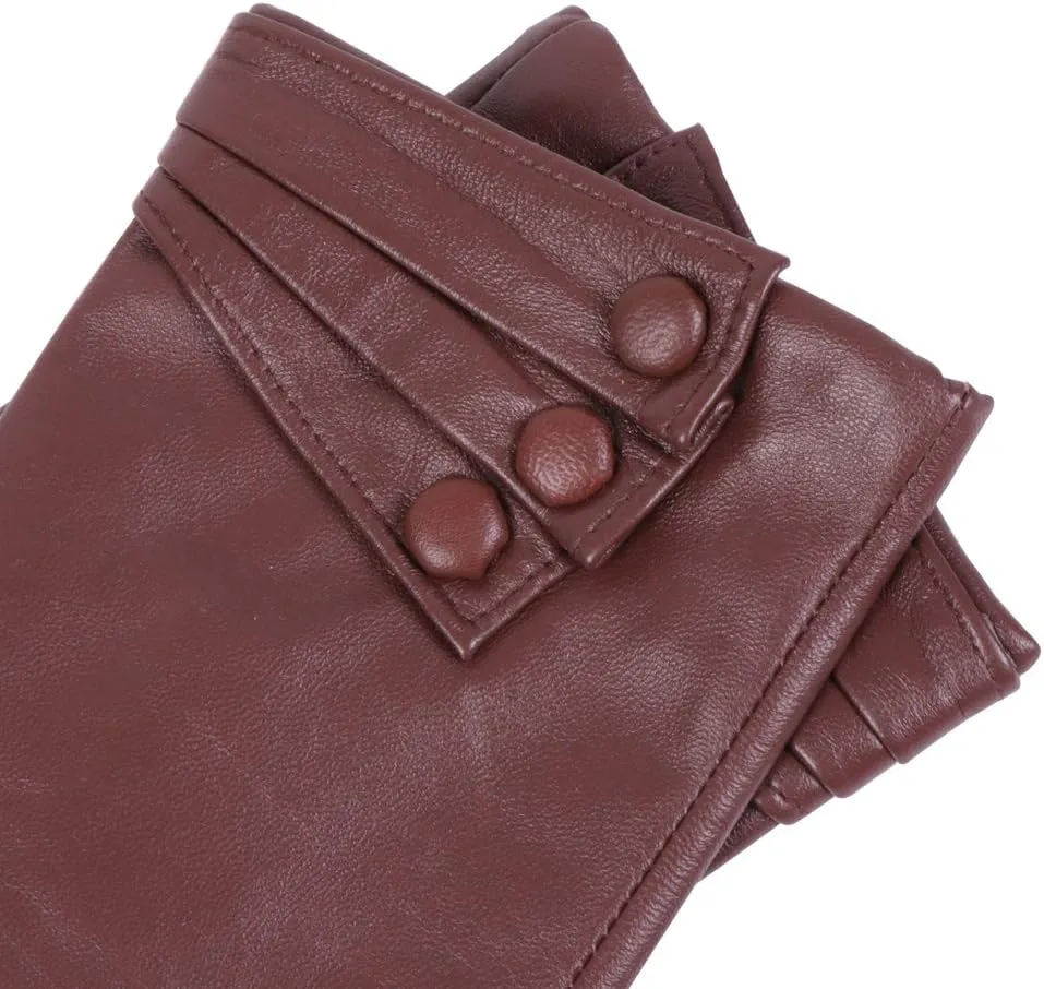 Nappaglo Nappa Leather Gloves Warm Lining Winter Button Decoration Lambskin for Women
