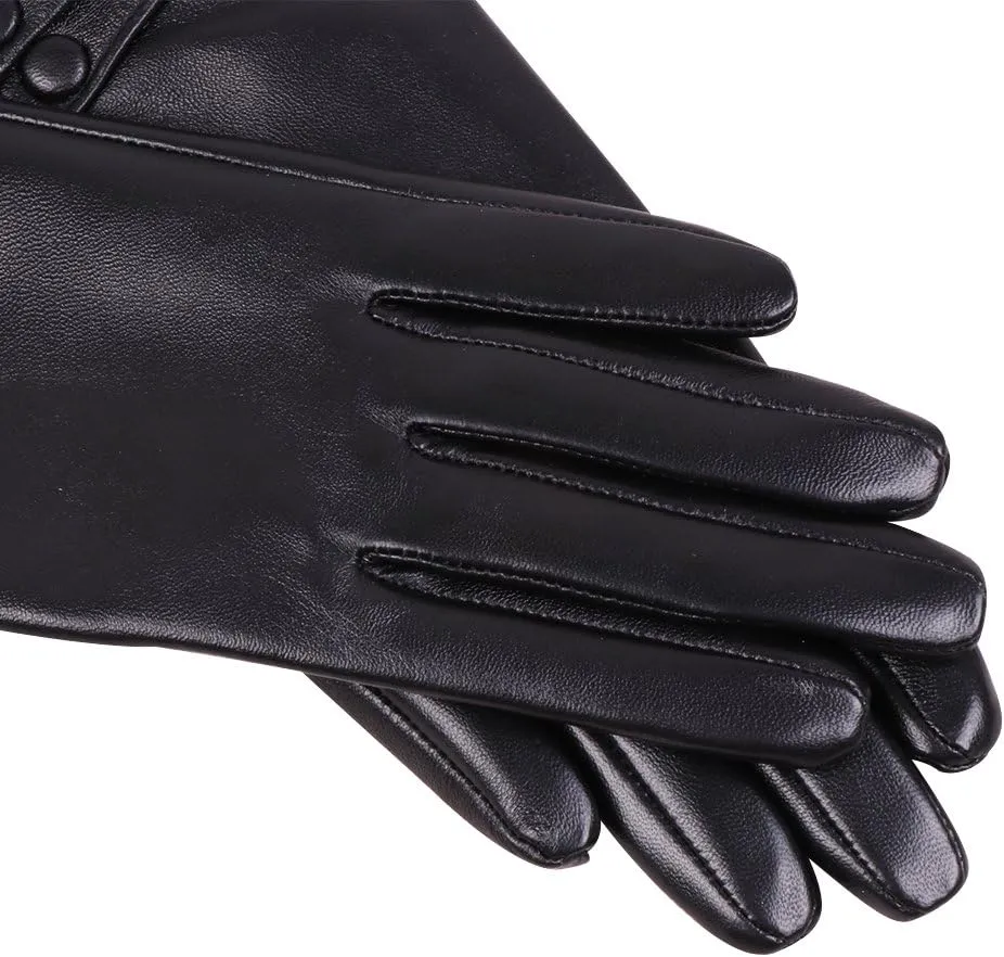 Nappaglo Nappa Leather Gloves Warm Lining Winter Button Decoration Lambskin for Women