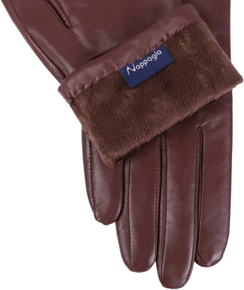 Nappaglo Nappa Leather Gloves Warm Lining Winter Button Decoration Lambskin for Women