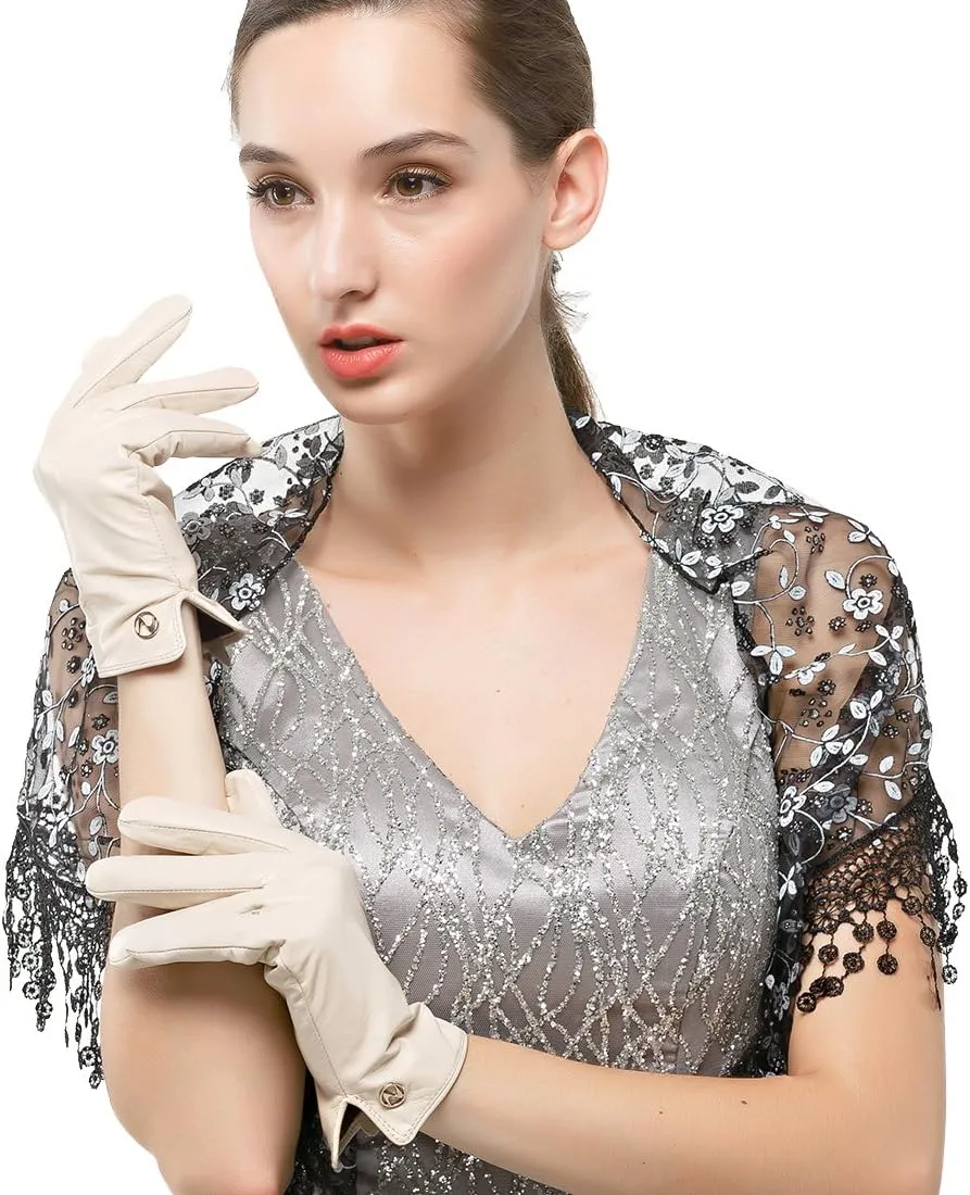 Nappaglo Women Italian Leather Gloves - Winter Driving Ladies Lambskin Warm Fleece Lining