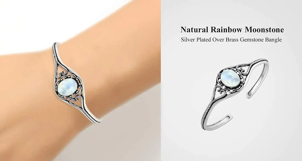 Natural & Synthetic Gemstone Cuff Bangle Bracelets for Women  Handmade 925 Silver Plated Birthstone Jewelry Adjustable Size for Perfect Fit  Gift for Birthdays, Anniversaries, Wedding, New Year
