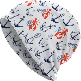 Nautical Anchor Knit Beanie Hat Adults Stretch Knitted Skull Beanies Cap Hats for Women Men