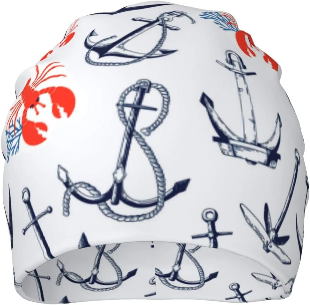 Nautical Anchor Knit Beanie Hat Adults Stretch Knitted Skull Beanies Cap Hats for Women Men
