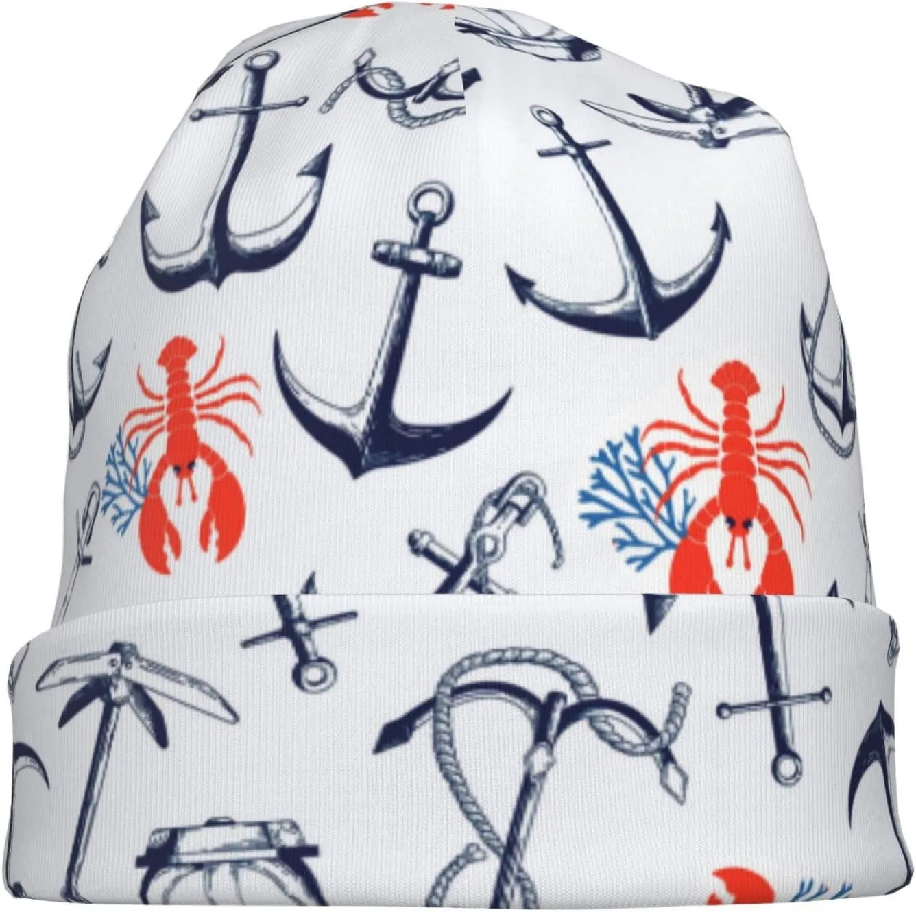 Nautical Anchor Knit Beanie Hat Adults Stretch Knitted Skull Beanies Cap Hats for Women Men