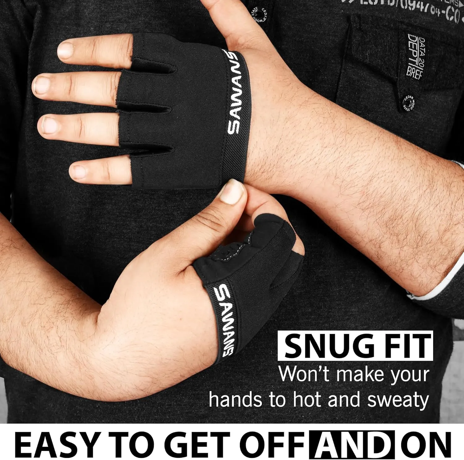 Nonslip Workout Gloves for Men & Women, Weightlifting, Gym, Exercise, Fitness, Black, Minimalist, Finger Protectors, Half Finger Glove, Ambidextrous, Adjustable