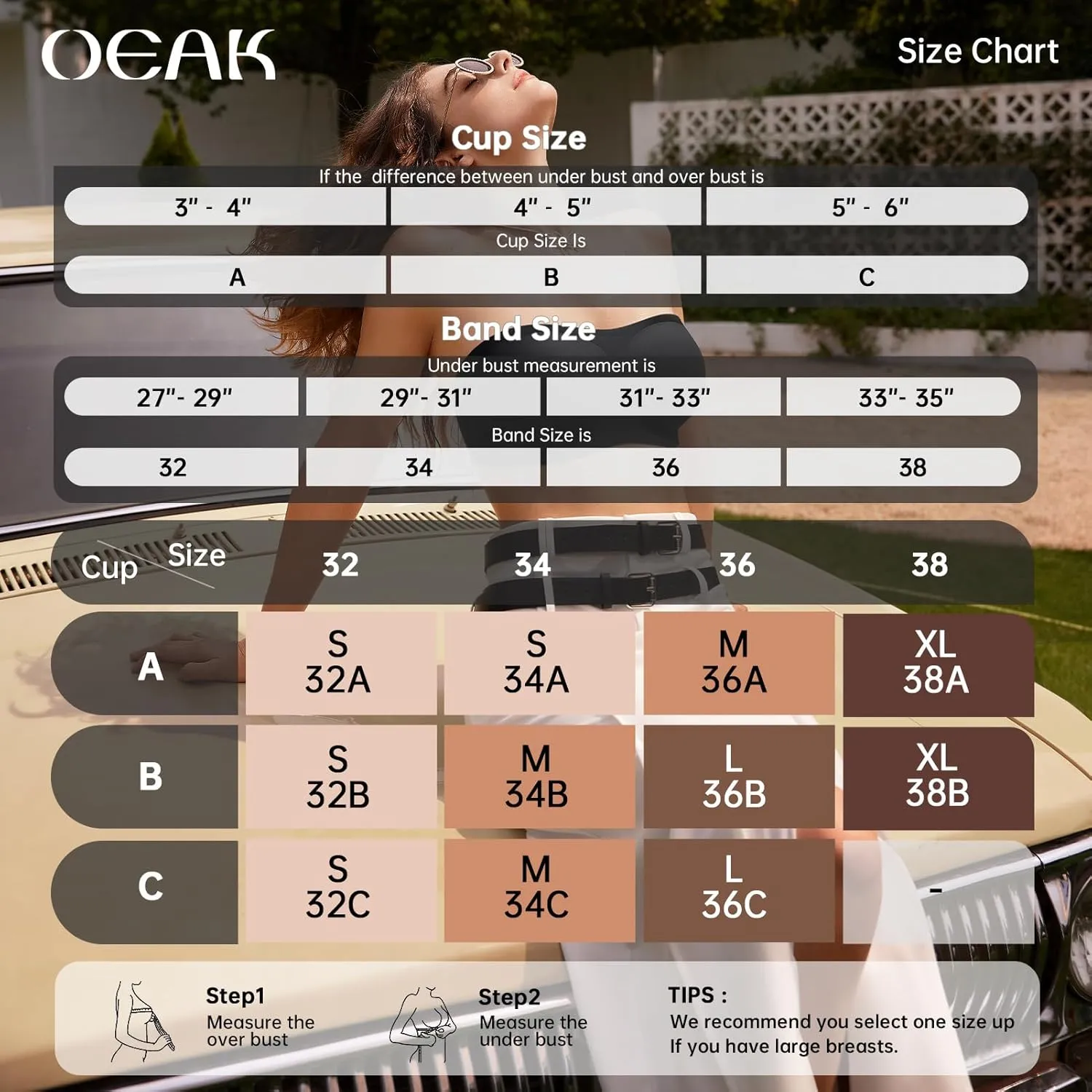 OEAK Womens Strapless Bras Push Up Bandeau Bra Non Slip Wireless Supportive Padded Bras Seamless Comfortable Tube Bra
