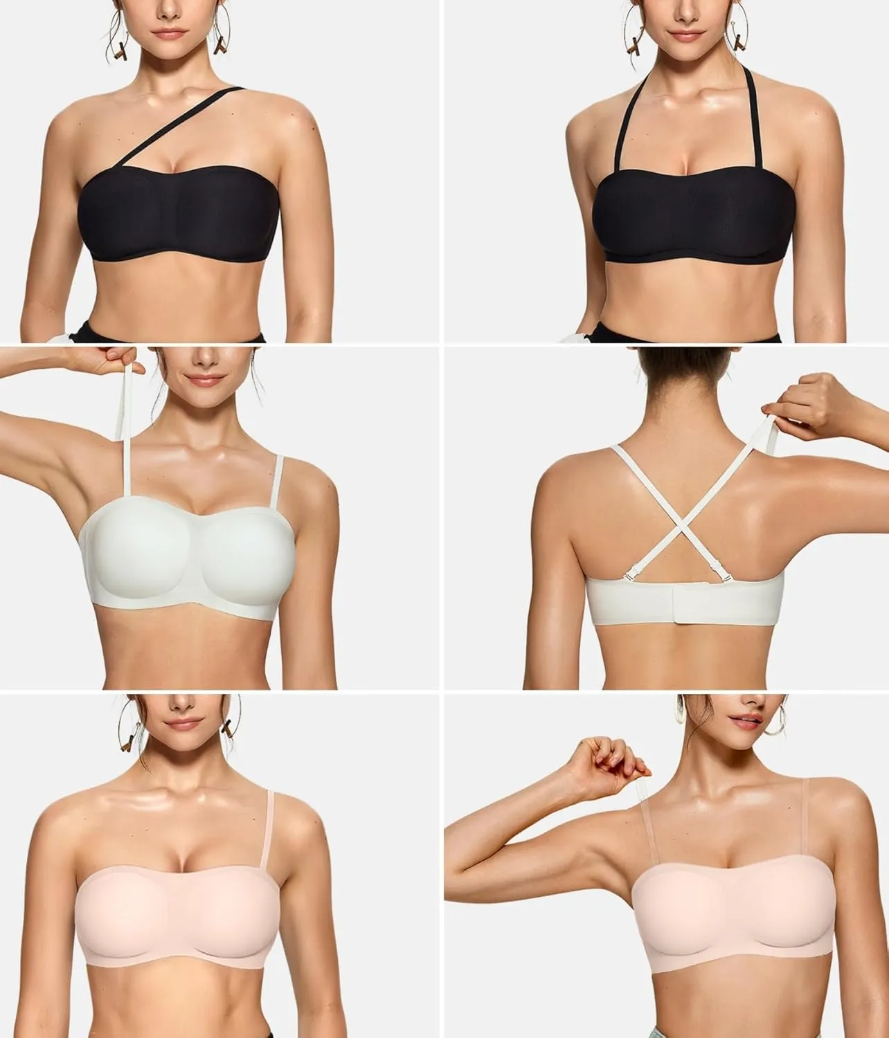 OEAK Womens Strapless Bras Push Up Bandeau Bra Non Slip Wireless Supportive Padded Bras Seamless Comfortable Tube Bra