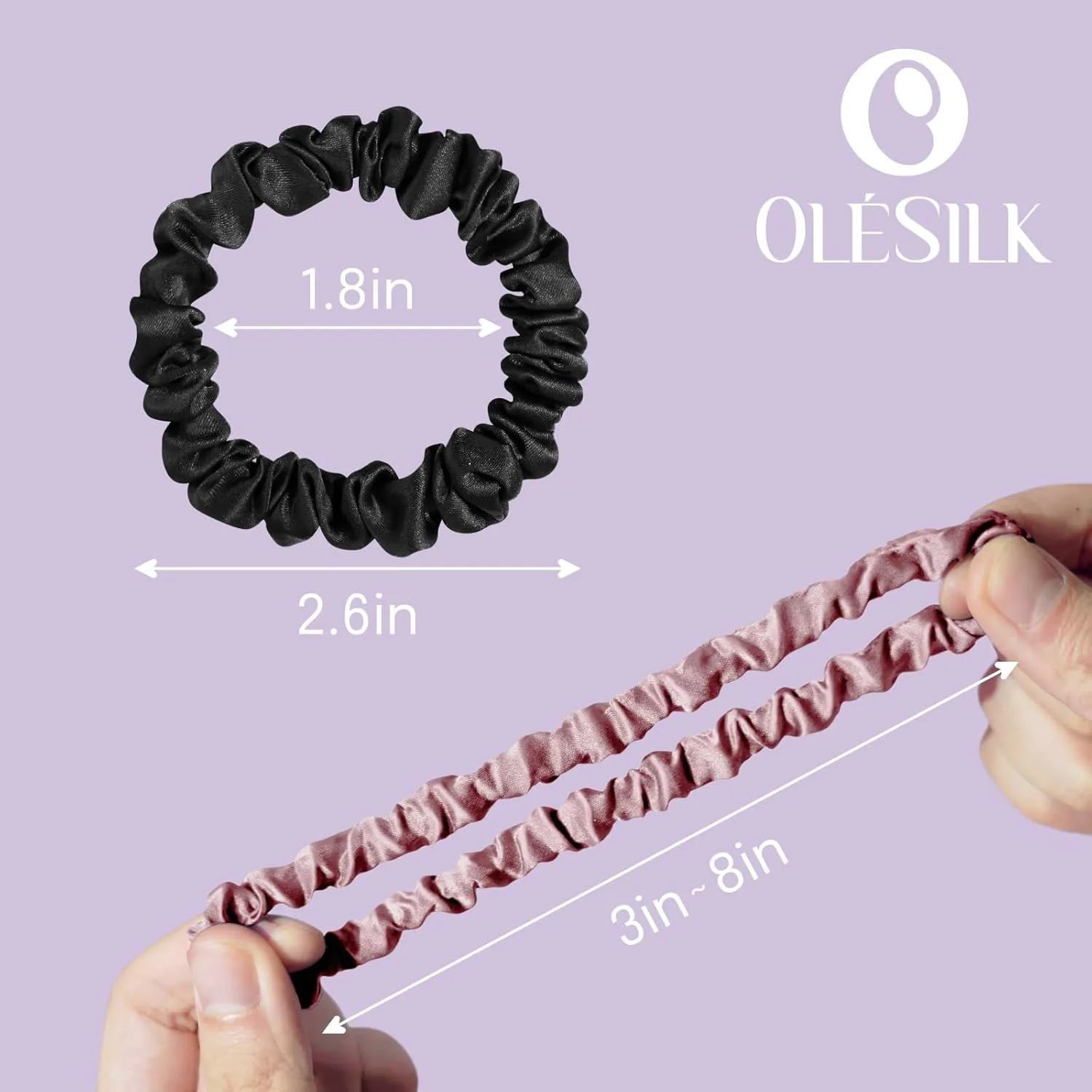 OLESILK Silk Hair Ties for Women: 100% Mulberry Skinny Silk Scrunchies, Soft Smooth No Damage No Crease for Thin Fine Curly Hair 5 Pack, Multi