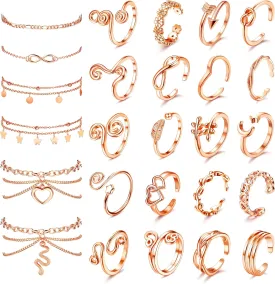 ORAZIO Toe Rings and Ankle Bracelets for Women Silver Rose Gold Plated Anklet Toe Rings Cute Layered Anklets Open Tail Ring Adjustable Beach Foot Jewelry for Summer,Rose Gold