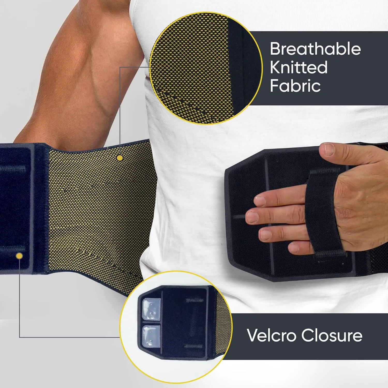 ORTONYX 3D Knitted Lumbosacral Support Back Brace with 4 Embedded Stays, Breathable and Elastic, Lower Back Pain Relief, Hook&Loop Closure with Hand Loop for Easy Use - M-L