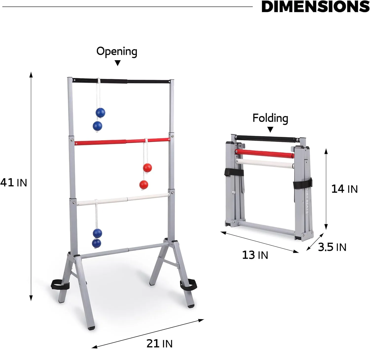 Outdoor Games Ladder Ball Set Assembly Free Portable Ladder Toss Pro Steel Frame Includes Carrying Case, 6 Bolas and Scoreboard