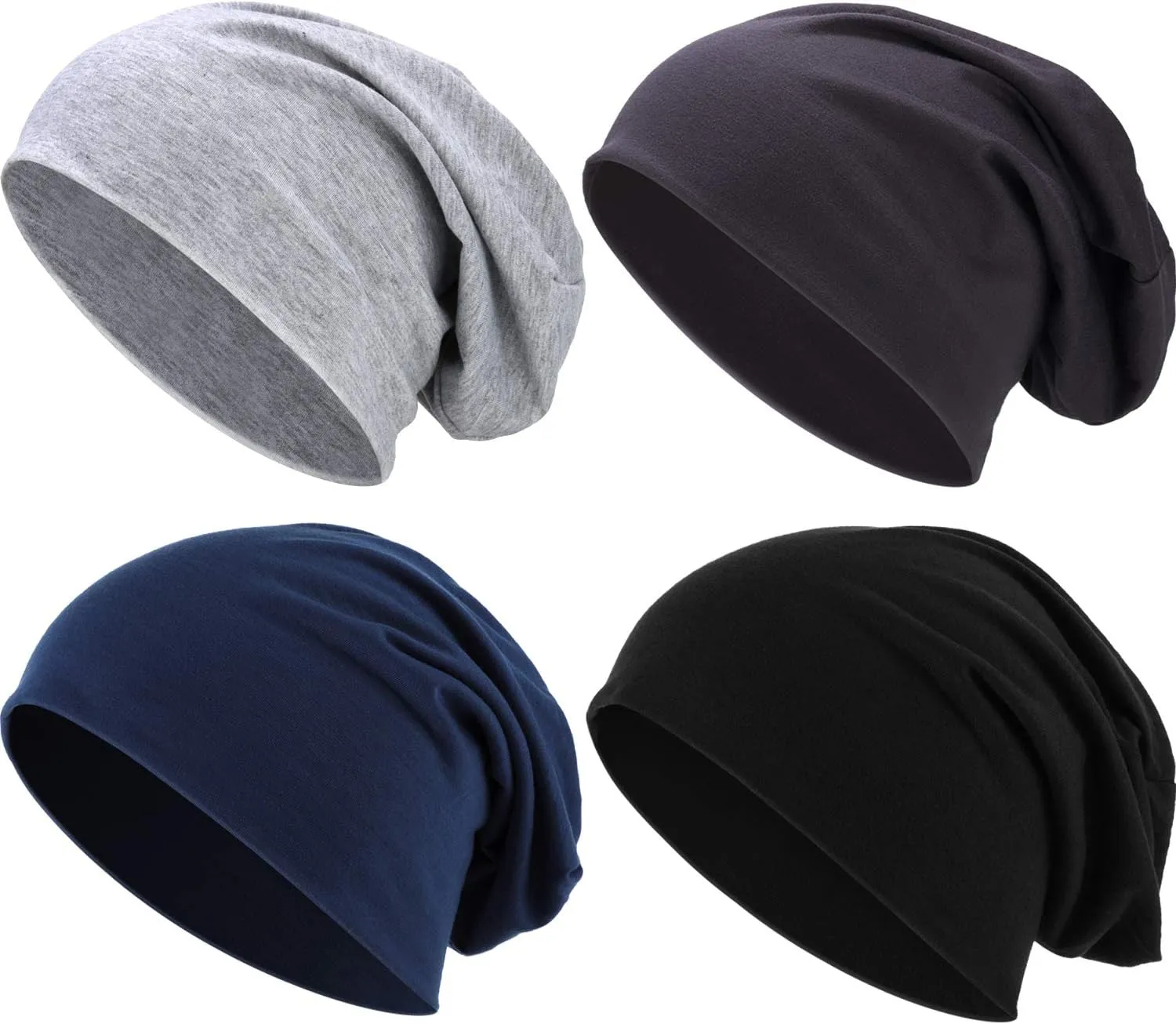 Outus 4 Pieces Thin Knit Slouchy Cap Beanies Hat Unisex Hip-Hop Sleep Cap Dwarf Hat