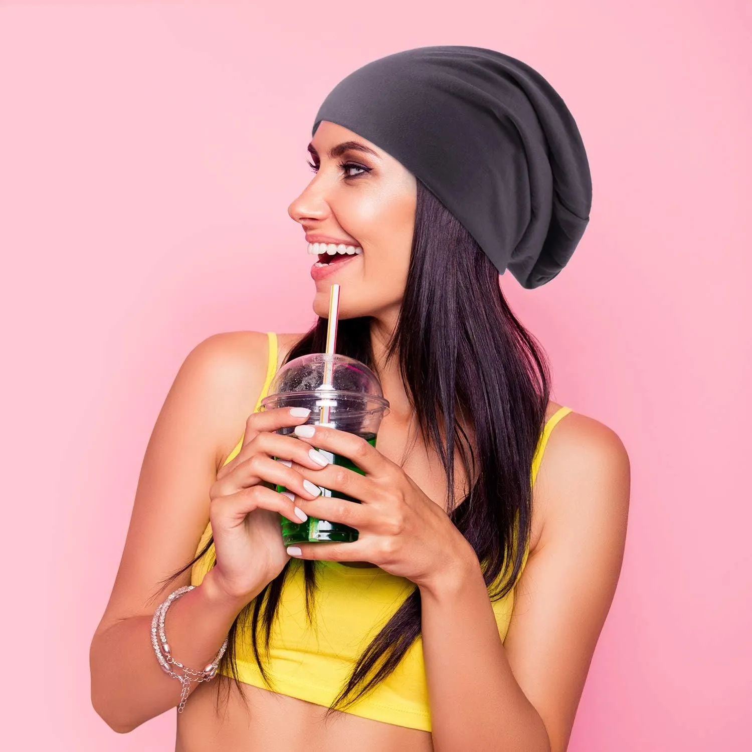 Outus 4 Pieces Thin Knit Slouchy Cap Beanies Hat Unisex Hip-Hop Sleep Cap Dwarf Hat
