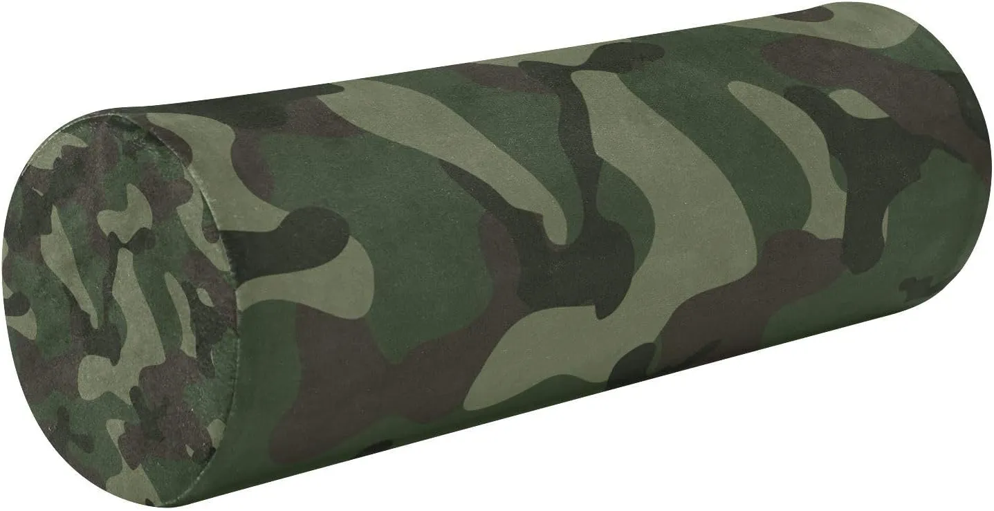 Oyihfvs Abstract Camouflage for Hunting in Green Brown Black Style Round Memory Foam Pillow, Travel Pillow with Removable Washable Cover for Head Neck Legs Support 5.5 x 5.5 x 17 inch