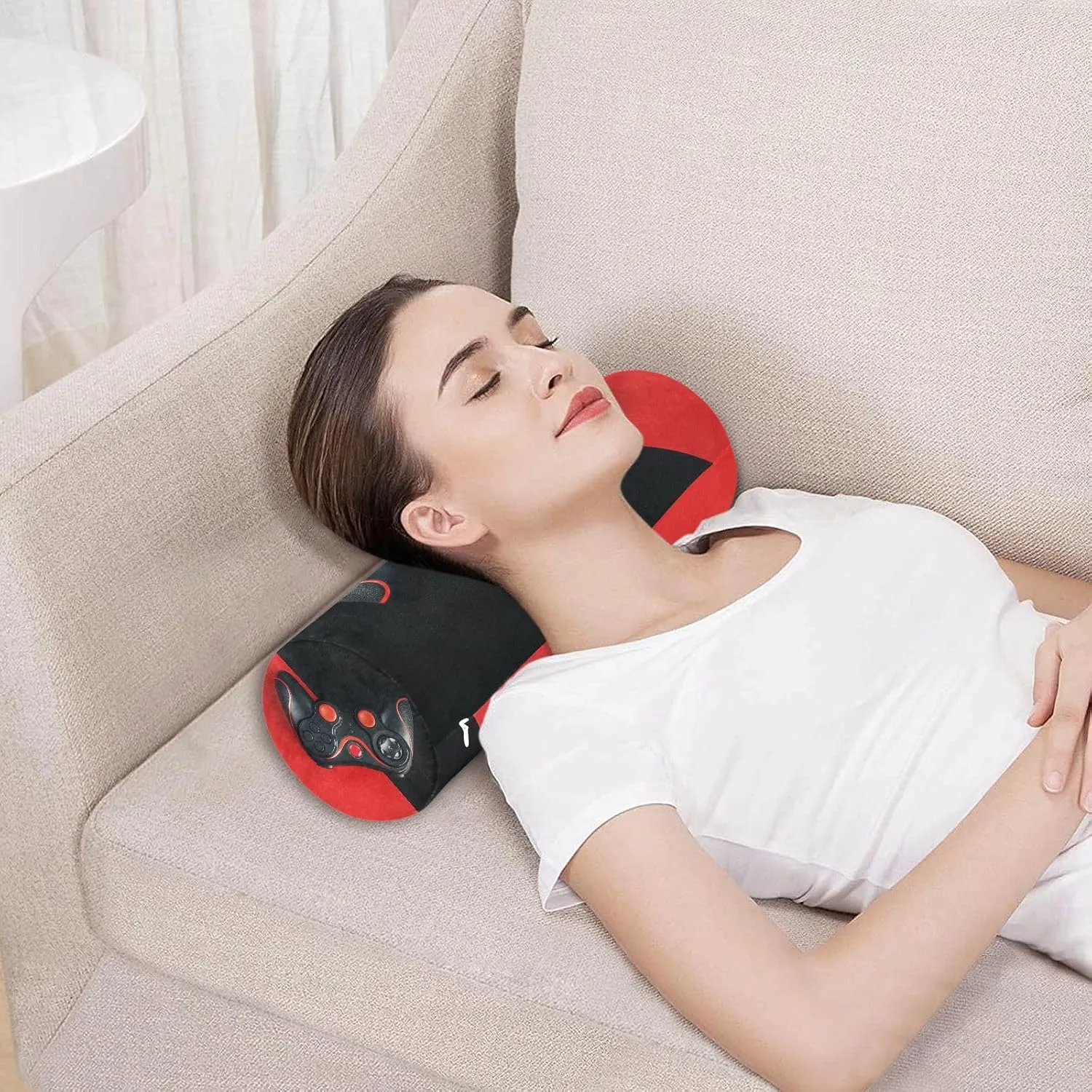 Oyihfvs Black Gamepad on a Black Red Background Gaming Concept Round Memory Foam Pillow, Travel Pillow with Removable Washable Cover for Head Neck Legs Support 5.5 x 5.5 x 17 inch