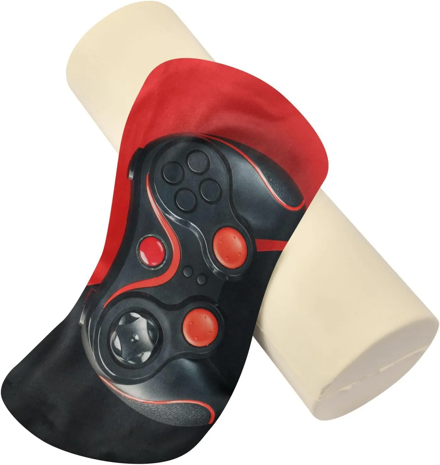Oyihfvs Black Gamepad on a Black Red Background Gaming Concept Round Memory Foam Pillow, Travel Pillow with Removable Washable Cover for Head Neck Legs Support 5.5 x 5.5 x 17 inch